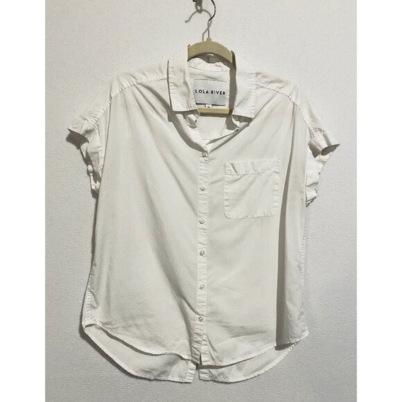 Lola River Anthropologie Top Womens Medium White Button Back Minimalist Boho - Picture 1 of 6